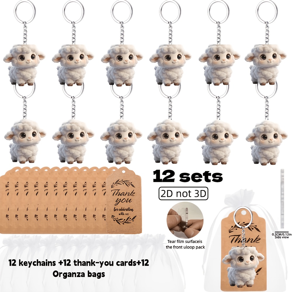 TEMU 2d Flat, 2d Flat - A Gift For Her/him 2d Flat, 12-pack Cute Fluffy Lamb Element Keychain, Keychain Party Favor Gift Set - Includes 12 Acrylic 2d
