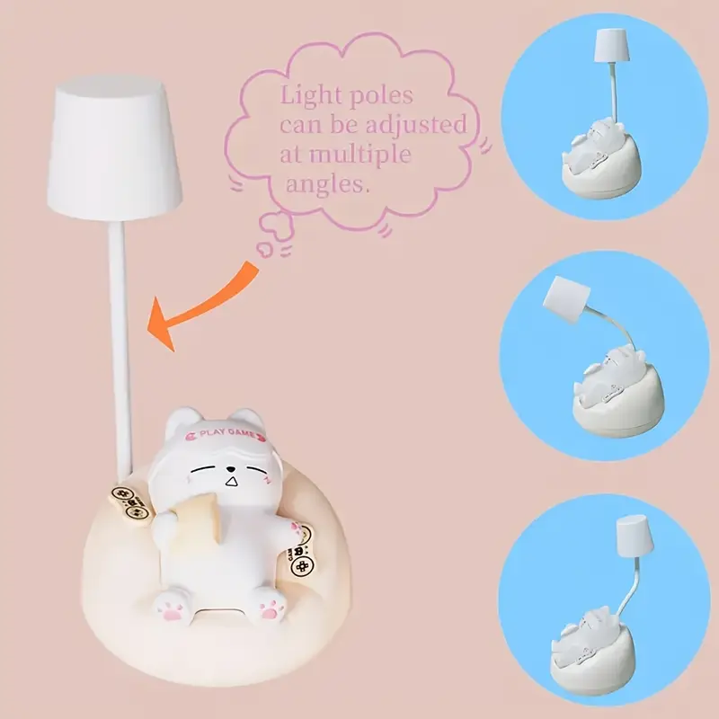 1pc lihangstar soft cat night light usb rechargeable 3 level brightness pat lamp bedroom bedside office decor stress relieving led table light with cute cartoon design ideal holiday gift led lights for bedroom Product details 4
