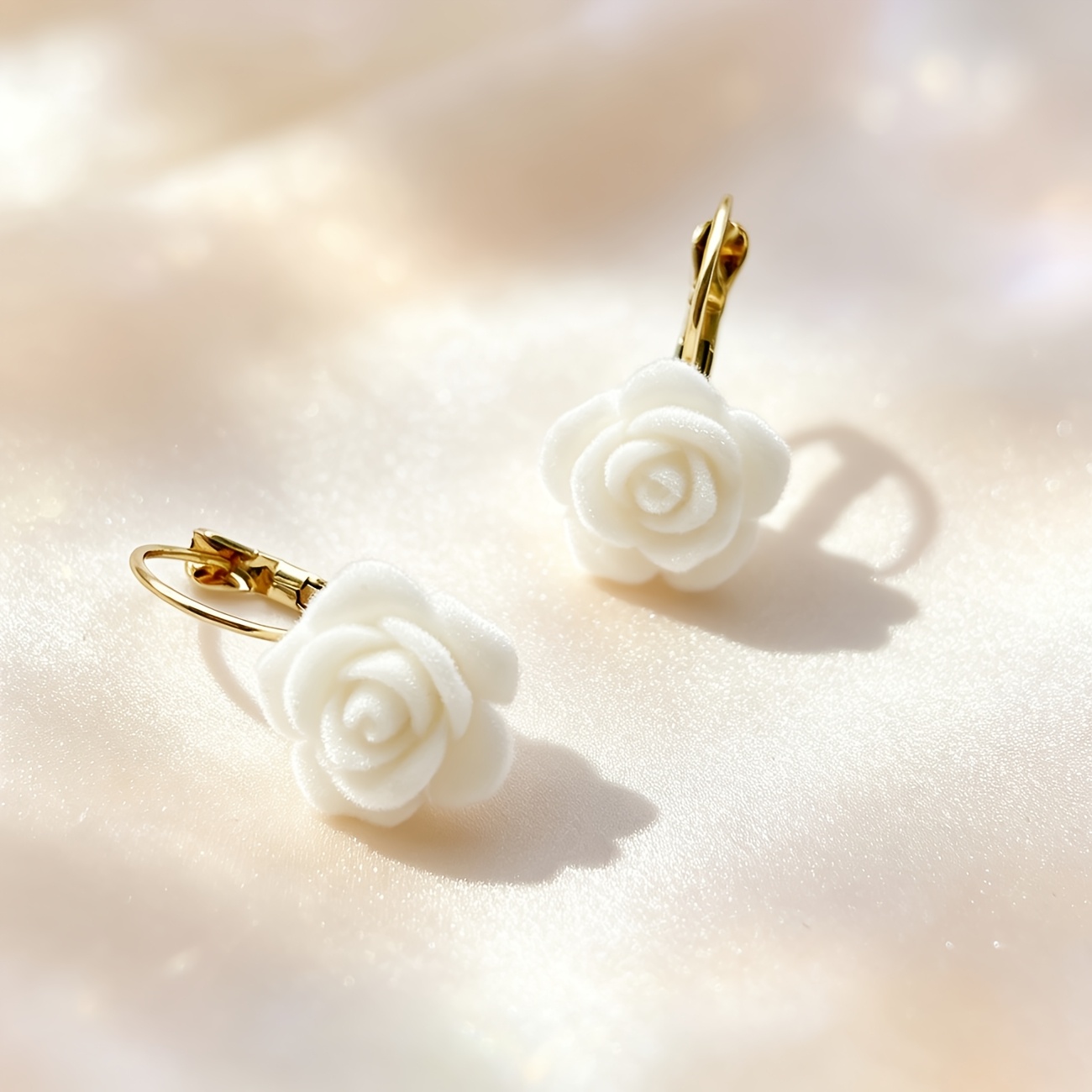 TEMU 1 Paire de Boucles d'Oreilles à Pince pour Femme, Rose en Résine Floquée Style Vintage Français - Fleurs Superposées en 3D, Adaptées pour , les