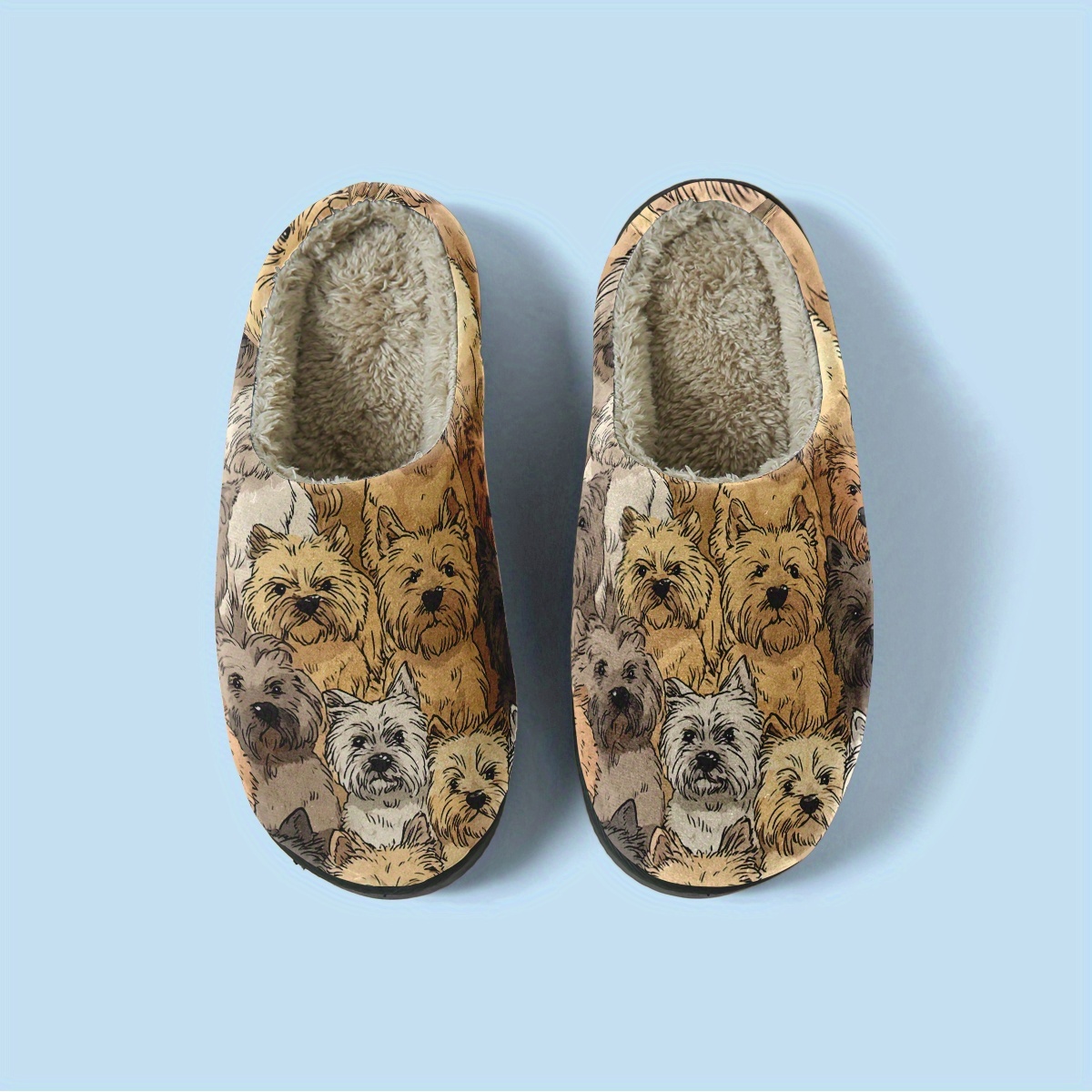 Image of 1 Pair Men's & Women's Terrier Wheaten Dog Slippers - Soft Warm Fabric Indoor Shoes With Tpr Sole Suitable For, Footwear For Terrier & Wheaten Dog Lovers