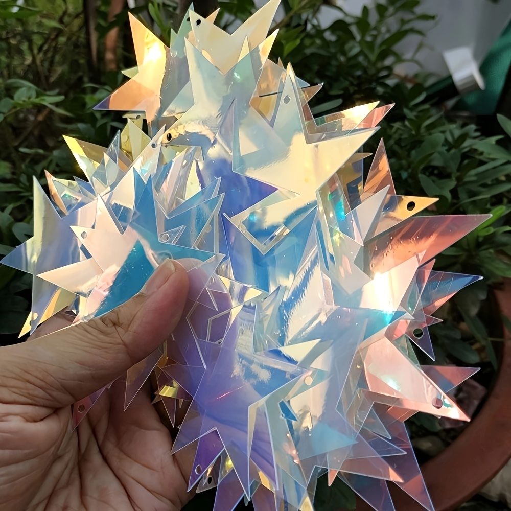 TEMU Lentejuelas de estrella de puntas grandes, doradas iridiscentes y transparentes de 35 g, adecuadas para , joyería DIY, decoración de cabello y