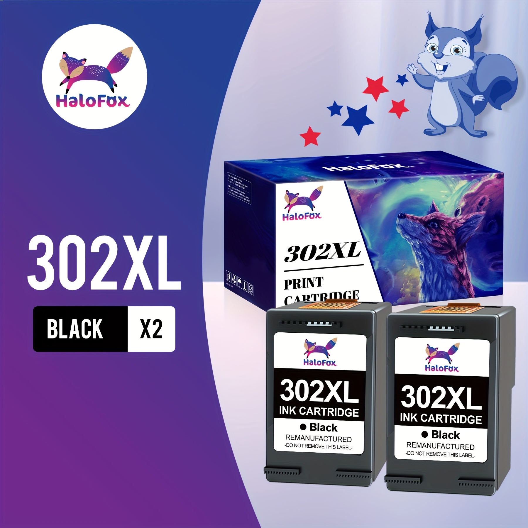 Image of Printer Cartridges Replacement For 302 Printer Cartridges Multipack For 302 Xl 3630 3636 3638 3639 1110 2130 3633 4525 4520 4522 4527 3831 3830 3833 5230 (2 Black)