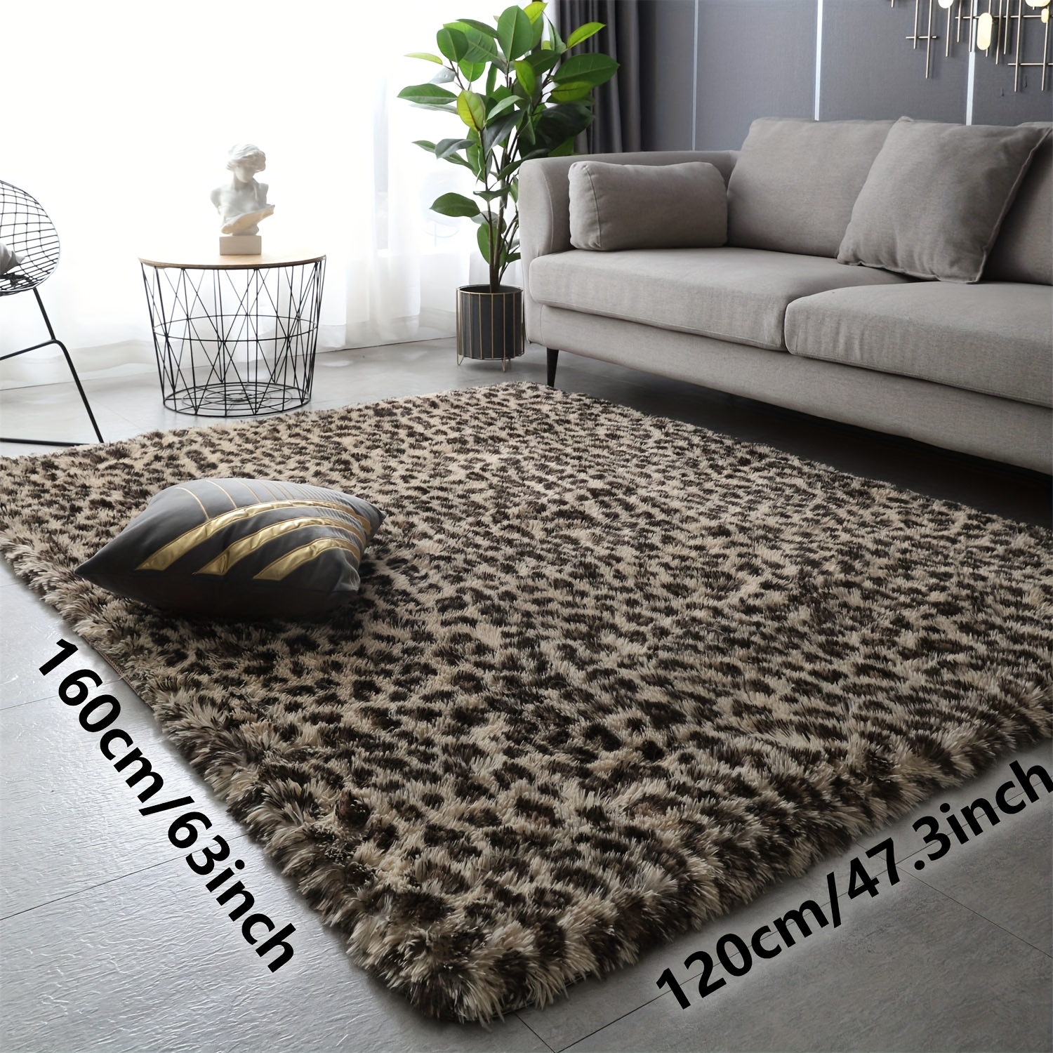 Image of Leopard Print Long , Light Yellow With Black Spots Tie-dye Design, Suitable For Living Room And Bedroom, Popular Indoor Floor Decoration