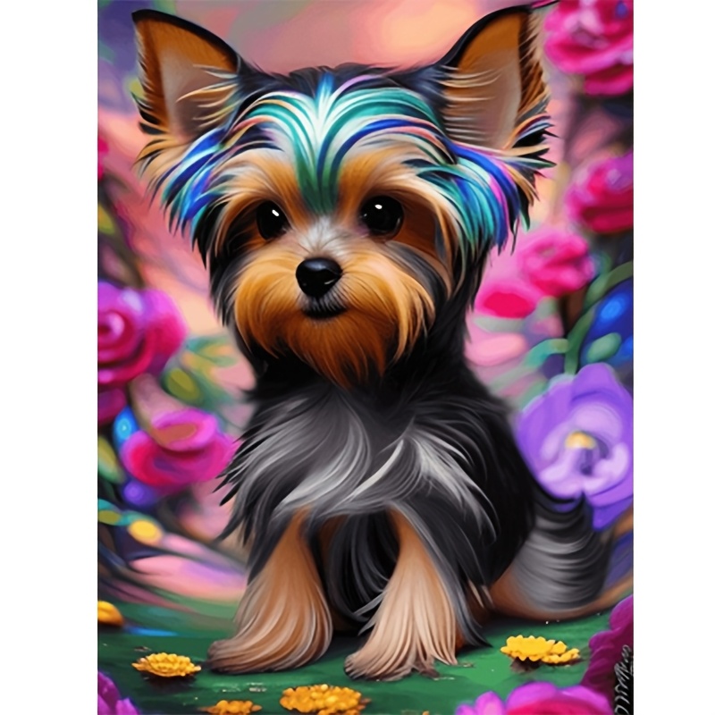5D DIY   Painting Kit   Diamond Painting Set-[Frameless] A Yorkshire Terrier with Colorful Hair, a Suitable Easter Gift Handmade DIY Gift, Home/Office Decoration, Handmade Enthusiasts, Home Decoration    