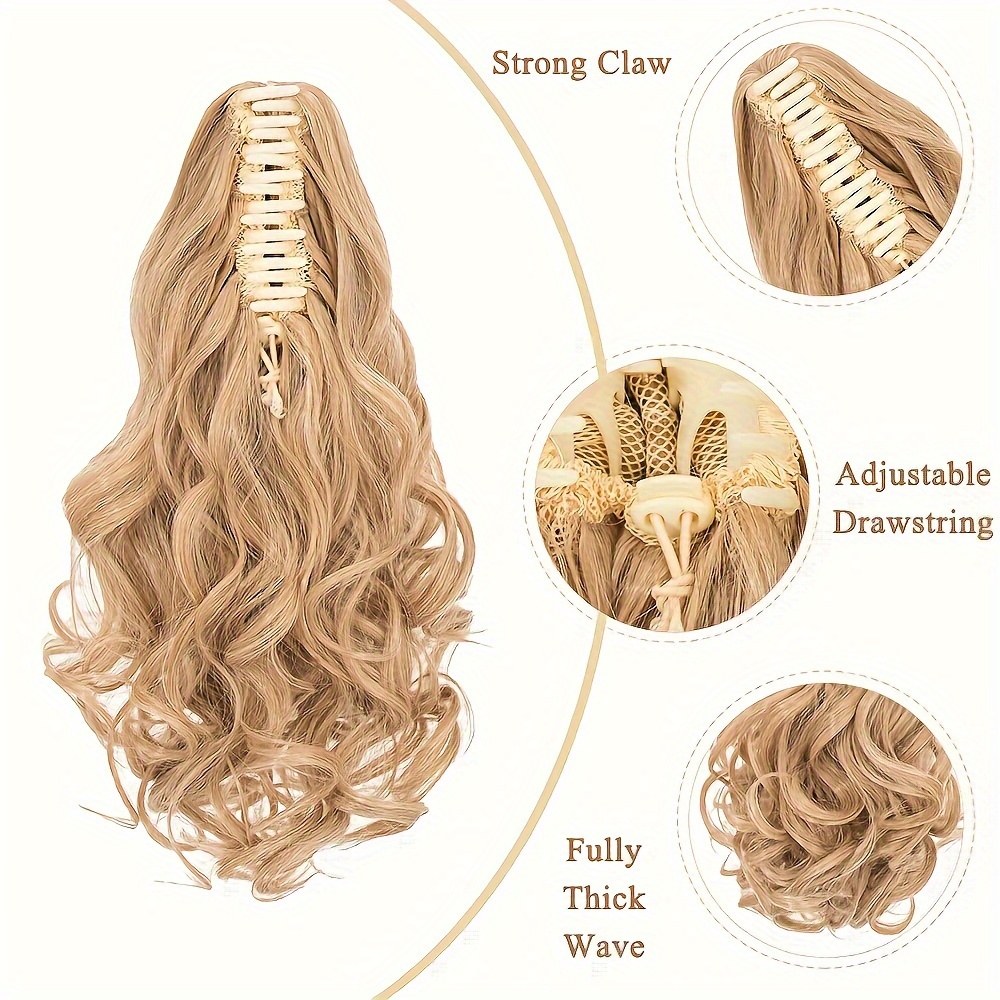 synthetic hair extension clip for ponytail with 14 inch short wavy curls for women details 6