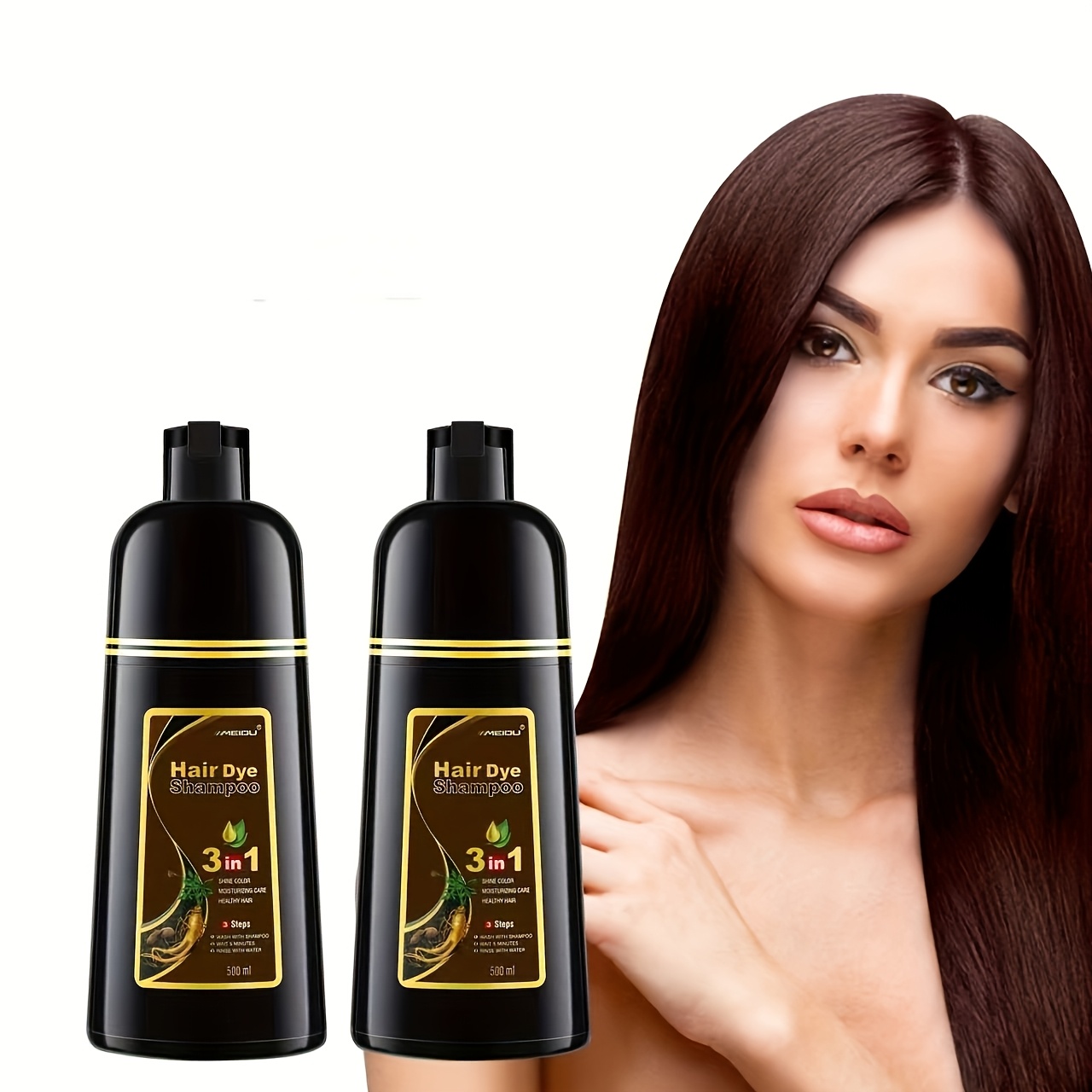 Image of Meidu 2pcs 3-in-1 Instant Hair Dye Shampoo For Gray Coverage - Natural, Long- In Minutes, Moisturizing Formula With Ginseng & Hyaluronic Acid, For , 500ml, Gray | Longlasting Dye, Dye Hair Shampoo