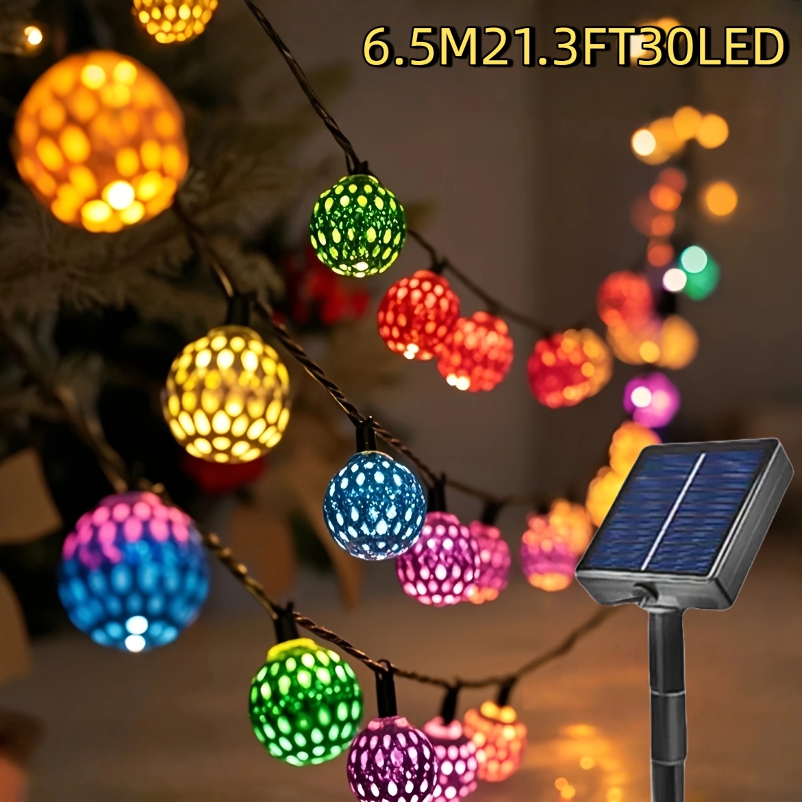 E-shop 1 Packung neue lithiumbatteriebetriebene solarbetriebene marokkanische Kugel-Lichterkette, metallische kugelförmige Feen-Lichterketten für den
