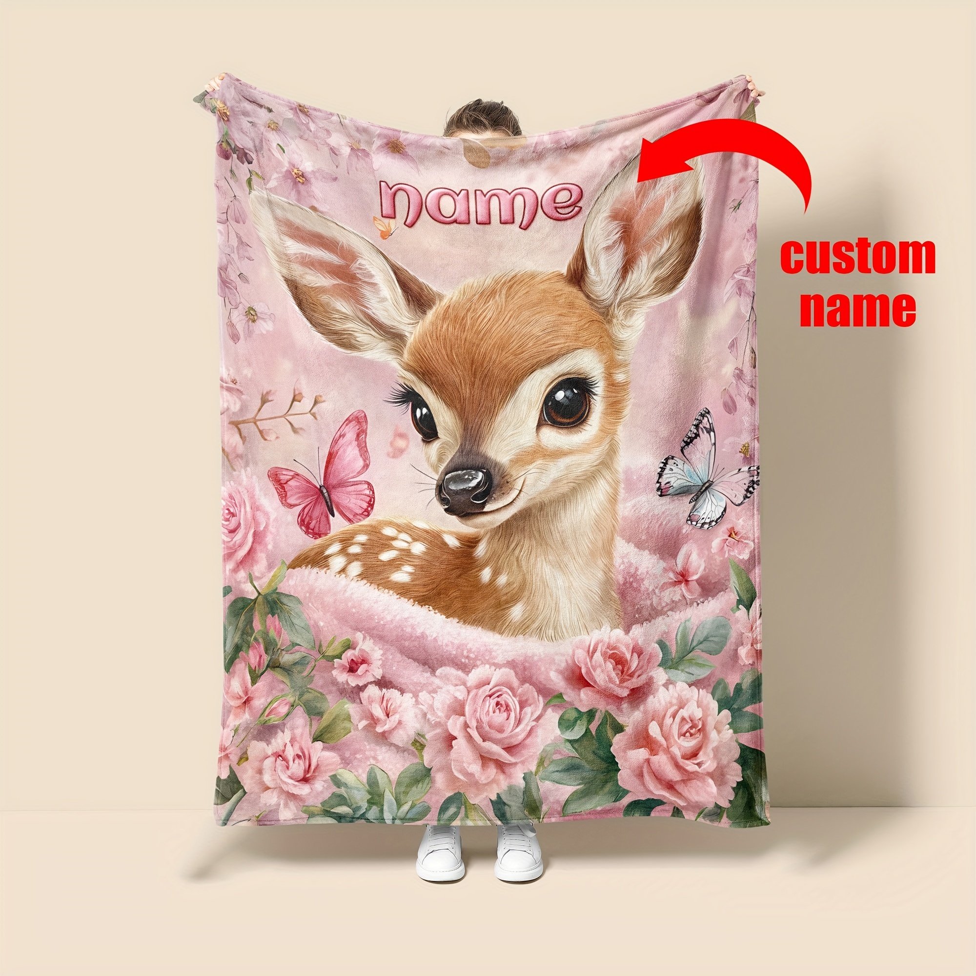 

Custom Name Plum Deer Flannel Blanket - Soft, Lightweight & Allergy-friendly For Bed, Sofa, Camping & Travel - Perfect Gift For Girls, Boys & Adults - For All