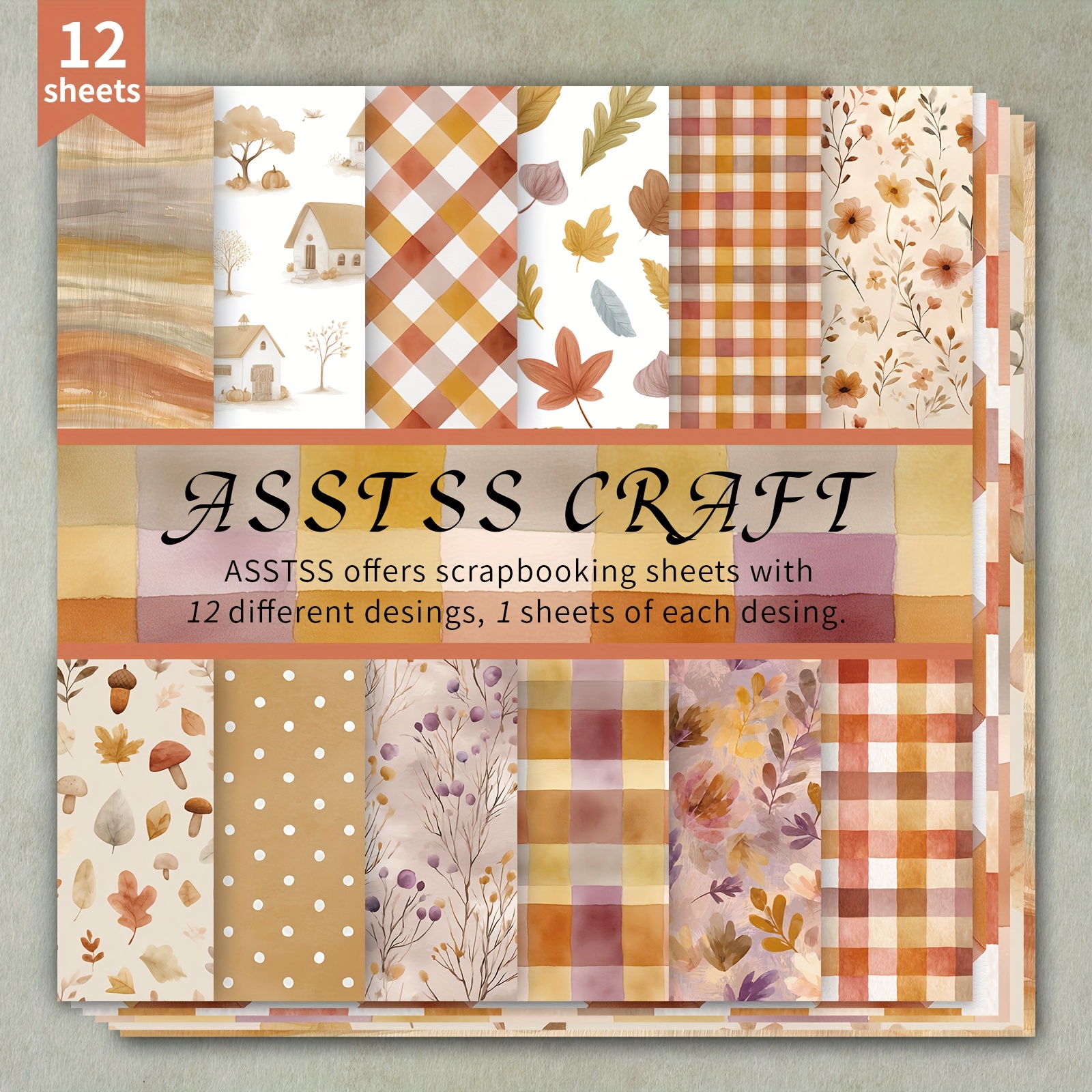 TEMU 12-sheet Scrapbooking Paper Pad, Autumn Watercolor Backing Paper Supplies, Heavyweight Cardstock For Journaling, Collage Art, Greeting Cards, &