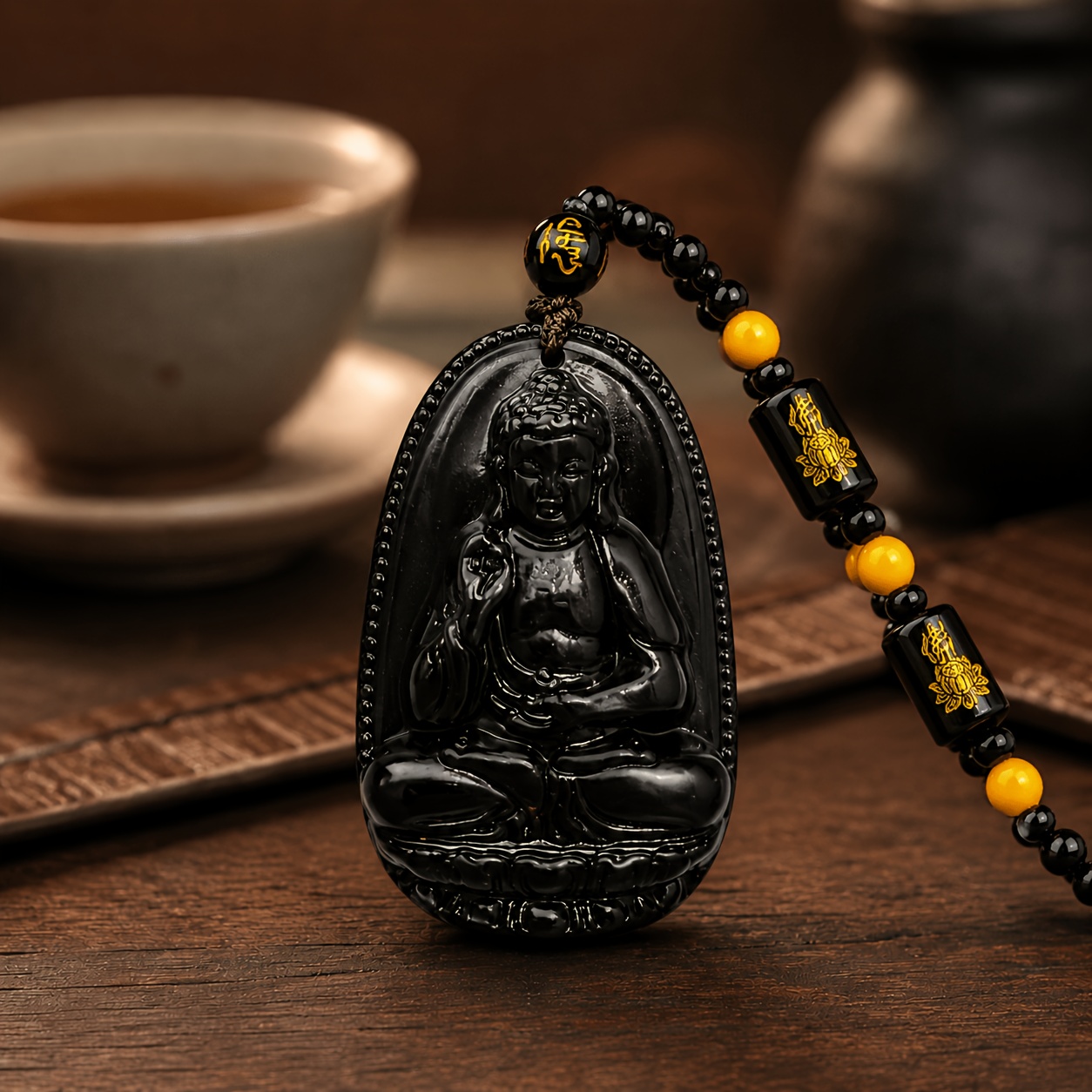 Black Beaded Pendant Necklace, Vintage Charm for Daily Wear