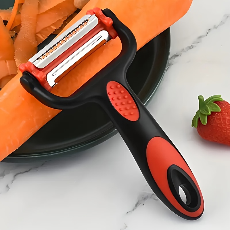 E-shop 1 Stück 3-in-1 Edelstahlschäler, Multifunktional mit rotierender – Ideal für Obstschnitt Gemüseschalen sowie zum von Pommes. Verdickter