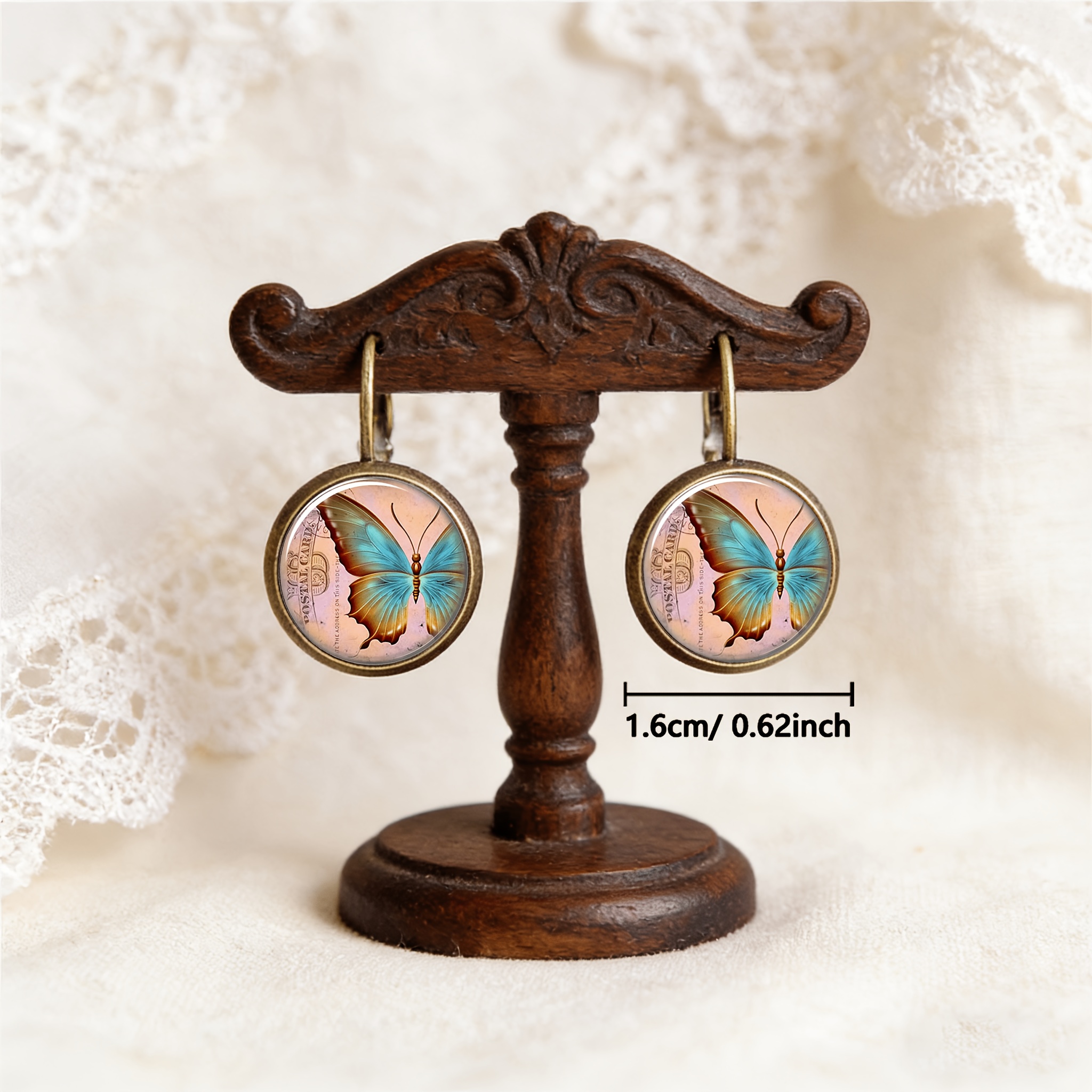 2pcs Cyan Round Classical Earrings with Butterfly Design