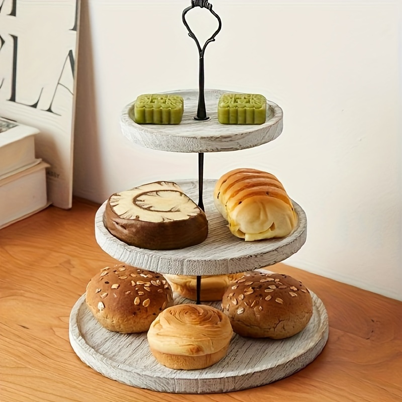 

1pc Rustic Wooden Dessert Display Stand - 2-tier Cake & Fruit Tray With Metal Handles, Easy , Food- For Home Decor And Presentation