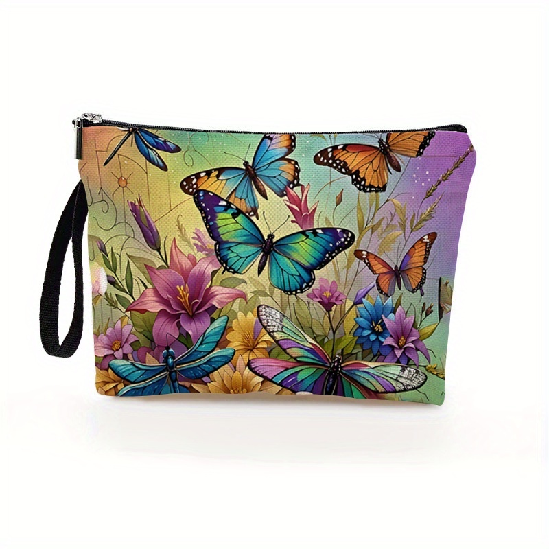 TEMU 1pc Floral Cosmetic Bag For Women - Vibrant Multicolor Makeup Pouch With Zipper Closure, Durable Polyester Travel Toiletry Organizer (6.7x9.9