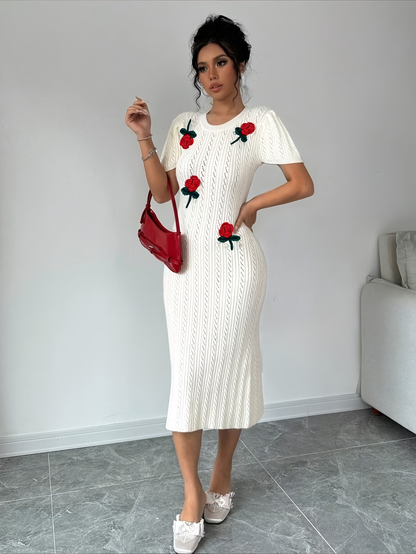 knee length dresses for ladies Pink Knit Mini Dress
