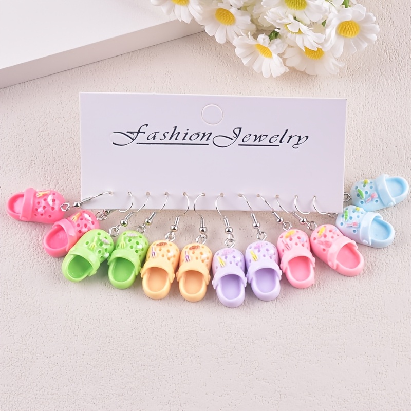 TEMU 6 Pairs Of Summer Beach Shoe Cute Clogs Resin Fashion Dangling Earrings