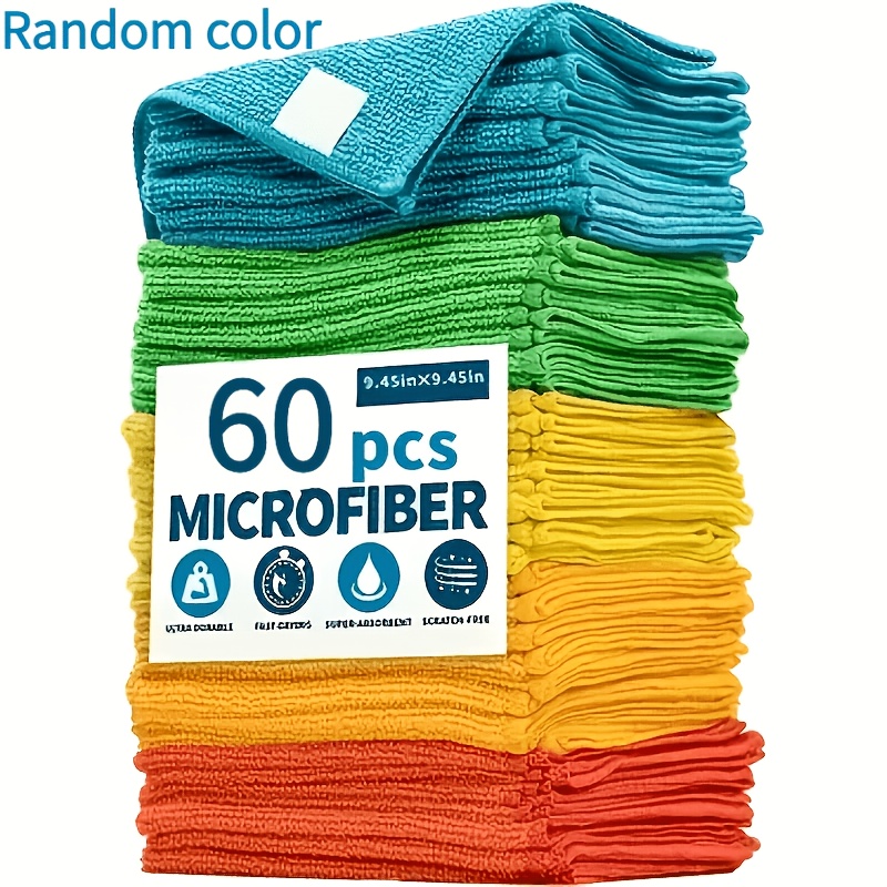 TEMU 60pcs, Fiber Cleaning Random Color, Reusable Cleaning Cloth - Water-absorbent, Durable And Quick-drying, Suitable For Kitchen, Garden And