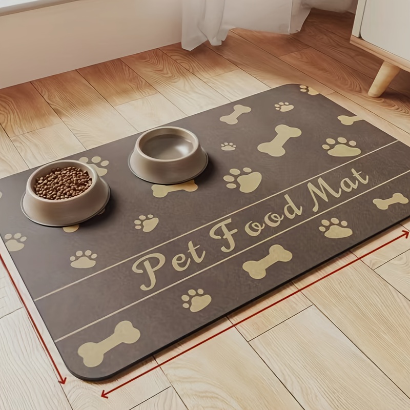 TEMU Absorbent Diatom Mud Pet Feeding Mat For Dogs - Non-slip, Stain-resistant Quick-dry Food & Water Bowl Mat With Paw Print Design - Pet Accessories & Supplies