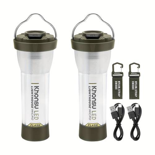 1개 세트/2개 세트, led 캠핑 라이트, 충전식, 12가지 조명 모드, 밝기 조절 가능, 3000mah, 최대 200 루멘, 가볍고 휴대 가능, usb 충전, 캠핑, 야외 사용, 비상 조명에 적합, 후크/충전 케이블 포함 (밀리터리 그린)