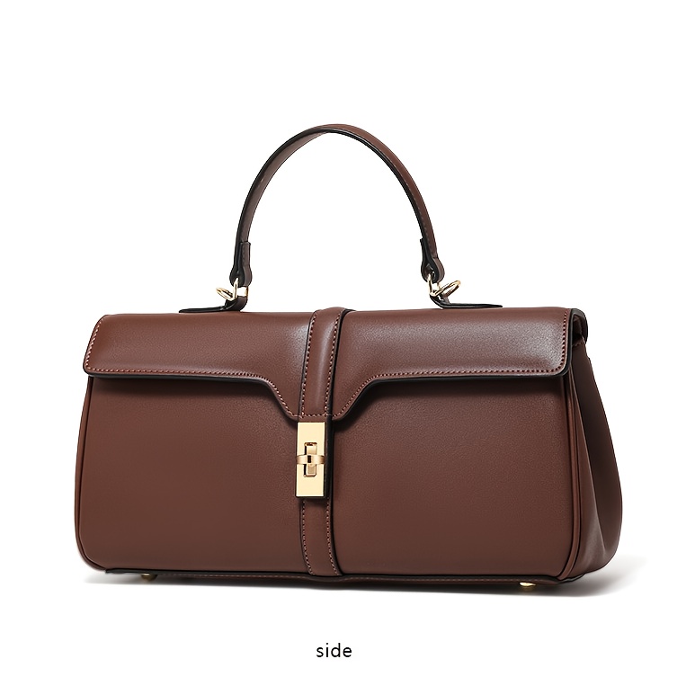 Women's Elegant Large Capacity Handbag - Sophisticated Convertible Clutch, with Golden-Tone Hardware, Zipper Closure, Structured design - Formal & Everyday Use - Available in Deep Brown/Black - Luxury Leather-like Women's Purse