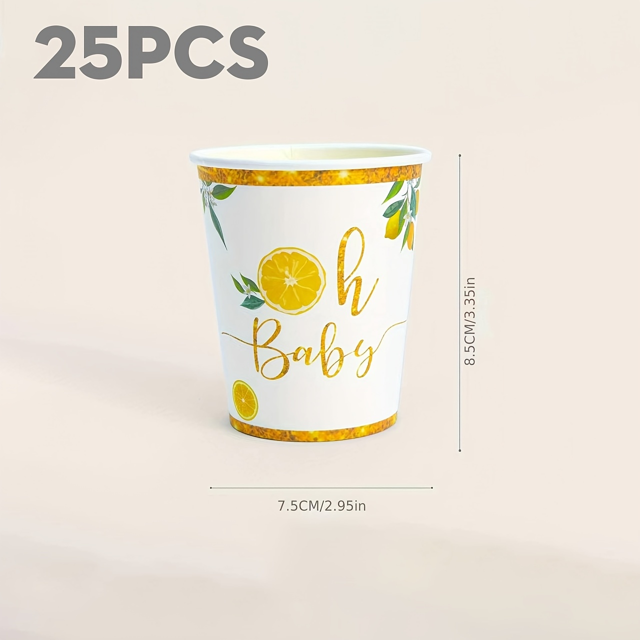10/25pcs 9oz Lemon Botanical Paper Cups, Party Tableware For Gender Reveal, Birthday , Wedding Reception, Bridal Shower, Summer Picnic, Garden Party And Mediterranean Table Decorations