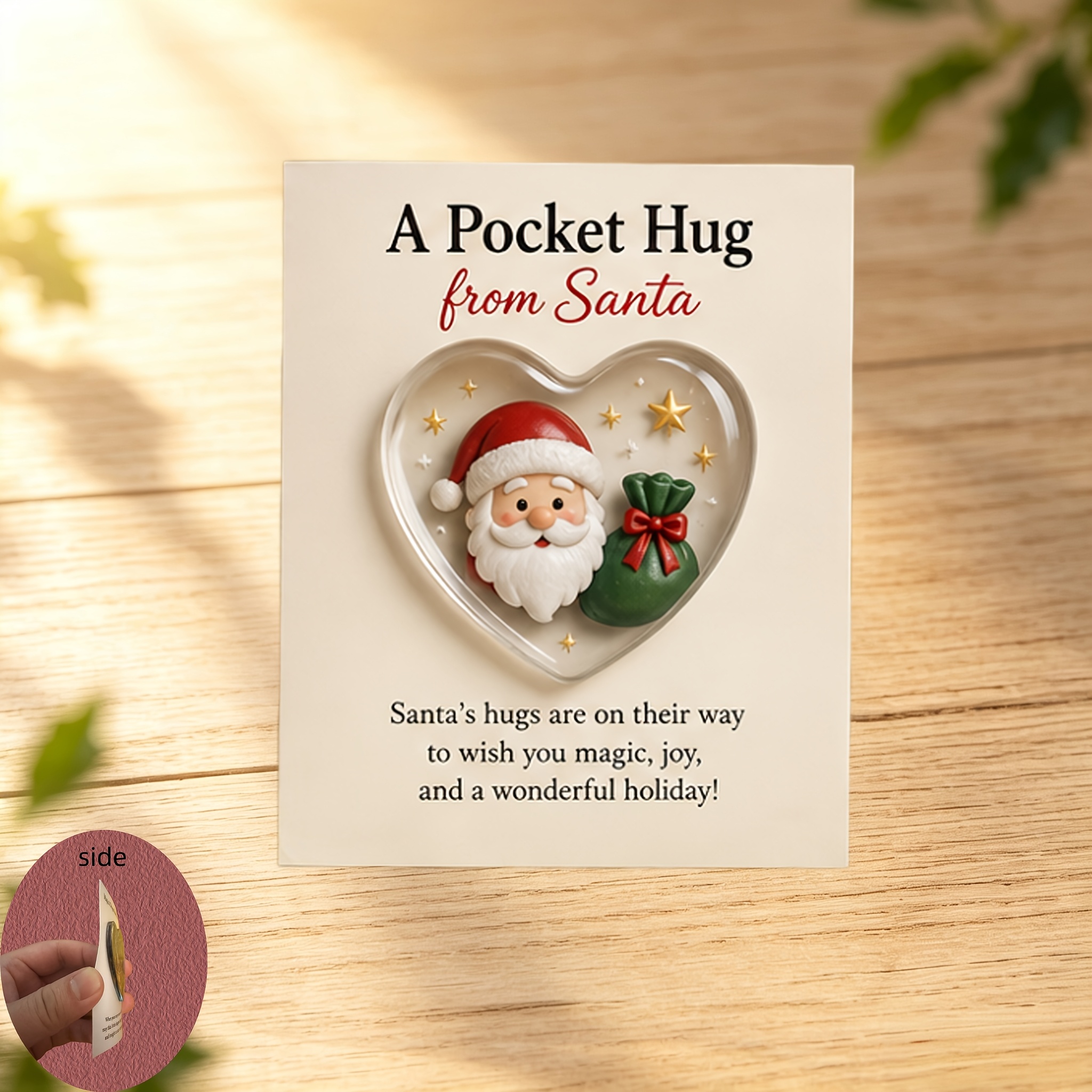 TEMU Santa Love Heart Acrylic Pocket Hug Card, Christmas Commemorative Gift, Christmas Stocking Filler , For Holiday Gifting
