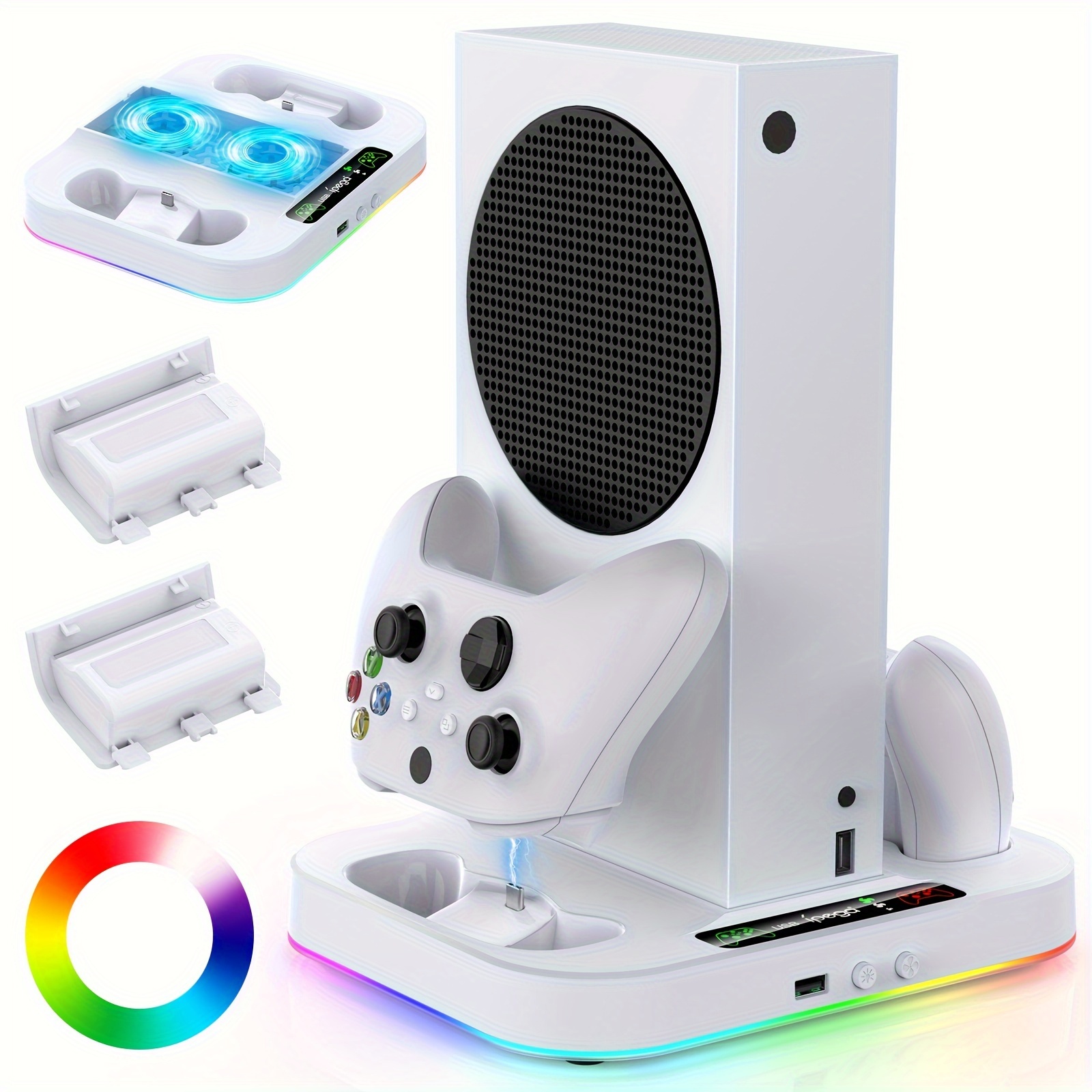 

Cooling Stand For Series S With Rgb Light, Fast Charger Station With 2x1400mah Batteries, Cooler Accessories With 3-speed Adjustable Fan, Dual Charger Dock, 15 Light Modes, 2.0 Usb Port
