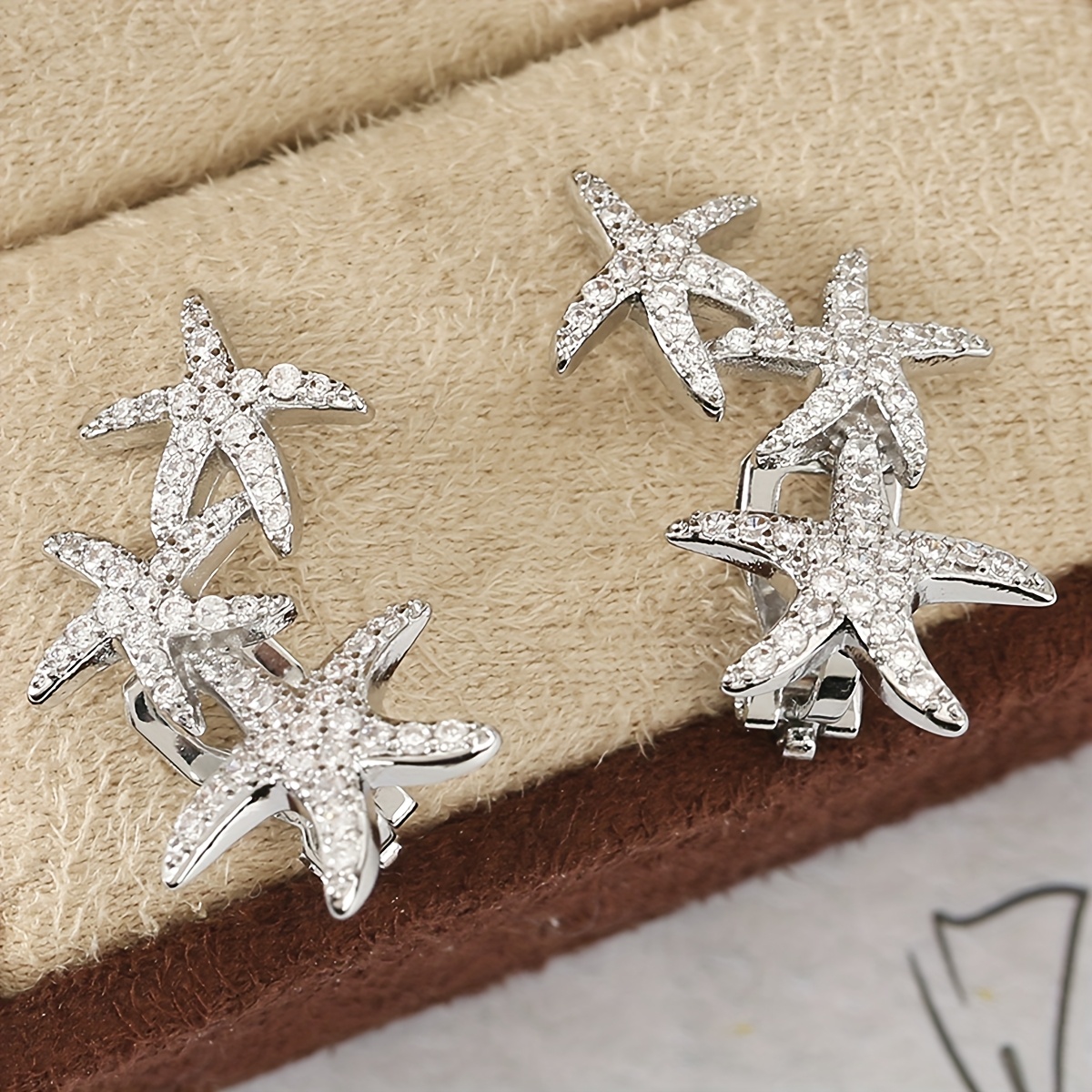 Image of 1 Pair Exquisite Starfish Ear Clips For Women - Summer Beach Must-have Synthetic Zirconia Earrings, No-piercing Clip-on Jewelry, Gift & Sea Vacation Accessories