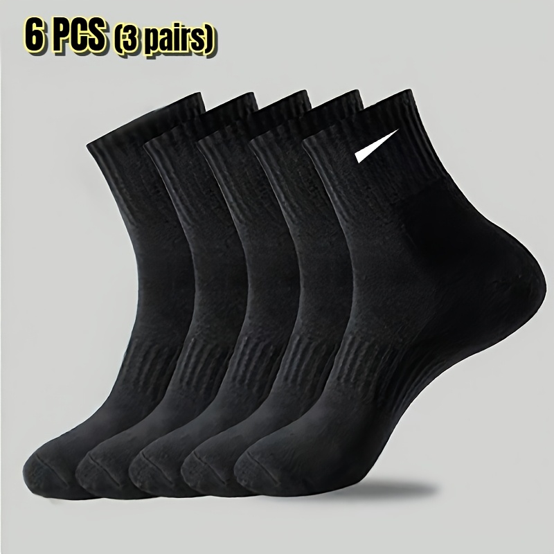TEMU Random Color 6pcs (3 Pairs) Unisex Comfortable Breathable Mid-calf Sports Socks, Suitable For - White And Outdoor Socks