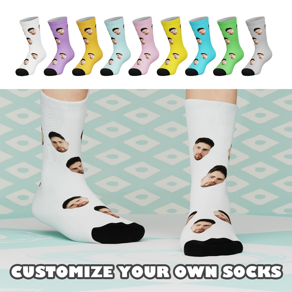 

1 Pair Of Customized Mid-calf Socks With Your , Icon And Text