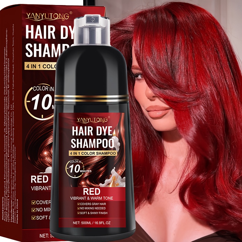 Image of 500ml Red Shampoo Hair Dye, Quickly Covers Gray Hair, Unisex Semi-permanent Coloring Shampoo, Herbal Ingredients Are Non-irritating, Suitable For All Hair Types