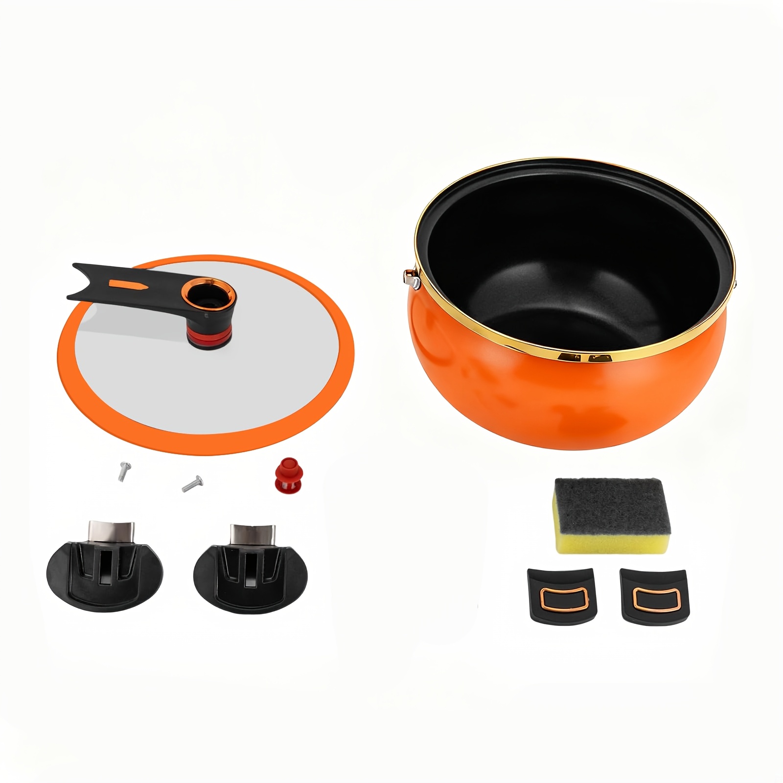 TEMU 7l Heavy-duty Iron With Glass Lid And , Dual Handle Pot For Soup And Stew, 3 Colors (black, Light Blue, Orange), Christmas Halloween Gift, Local