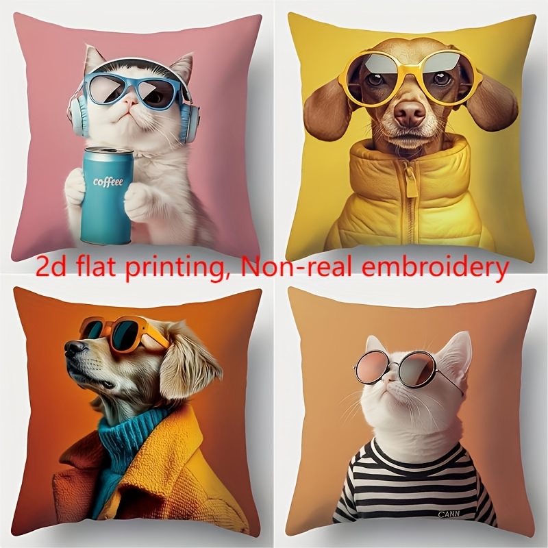 TEMU 4pcs, Animal Theme, Printed With Small Patterns, Warm And Comfortable, Beautiful And Practical, 17.72 Inches X 17.72 Inches, Suitable For Home