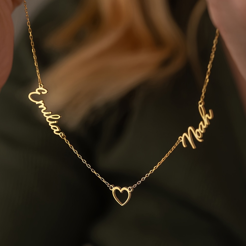 Personalized Women's Fashion Chain Necklace with 2 Names and Heart Pendant