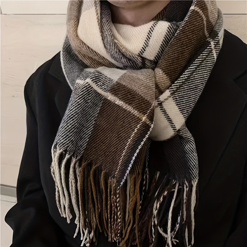 

Elegant British-inspired Scarf - Cozy Knit Shawl With Tassels, Autumn & Winter, Windproof & Warm