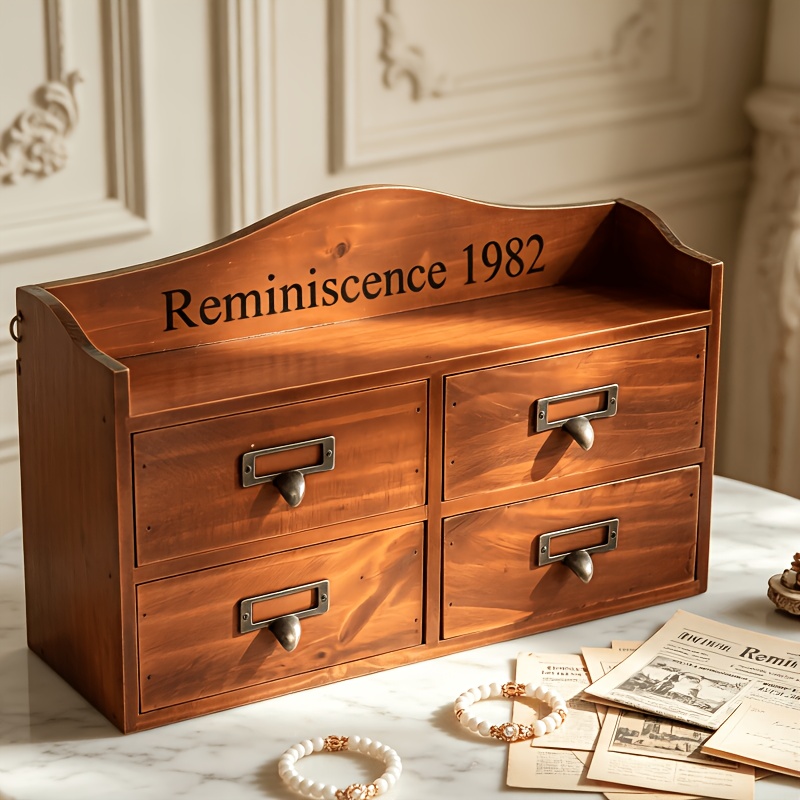 Vintage Wooden Four-Drawer Storage Cabinet for Jewelry & Cosmetics