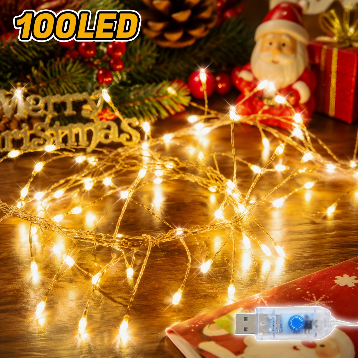 TEMU 1pc Smart Usb- Led Fairy Lights With Dimmer & 12 - String Lights Suitable For Parties, Weddings, Christmas Tree, Fireplace, Table Decor, Usb