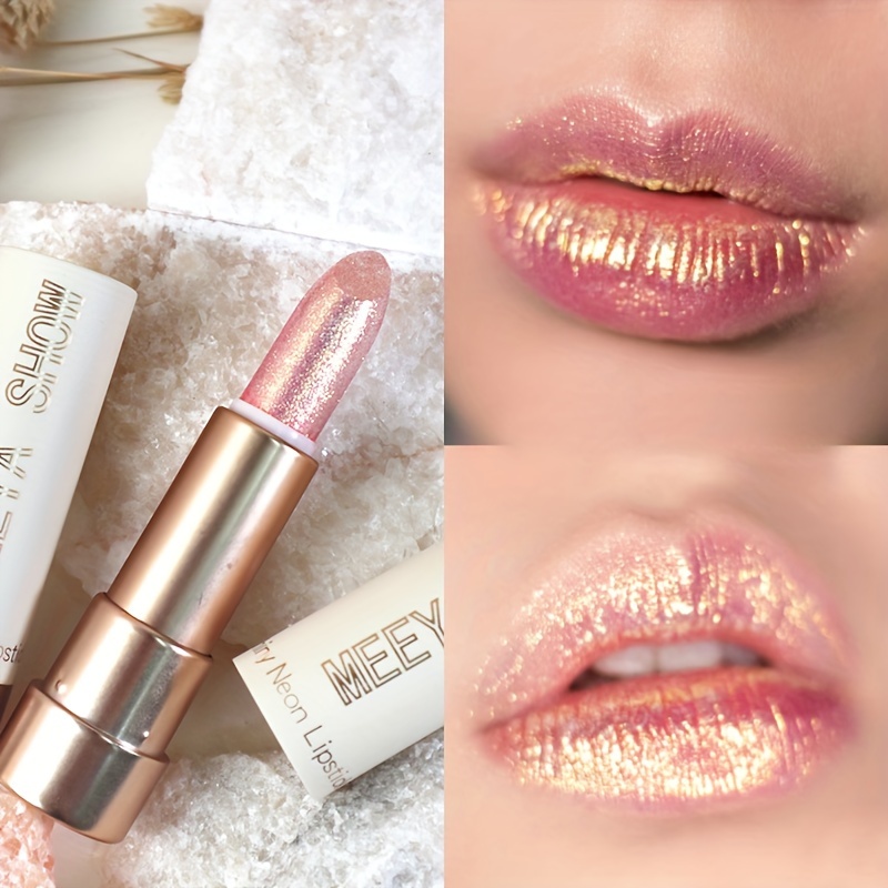 

Pinkish Golden Pearlescent Lipstick Glossy Glitter Shimmer Lip Makeup Creamy Lip Gloss For Party Stage Cosplay Valentine's Day Gifts