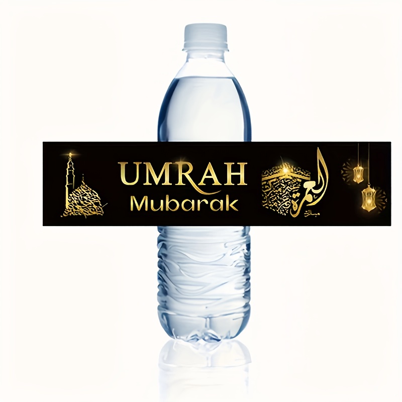 Image of 12pcs Of Umrah Mubarak Water Bottle Stickers, Ramadan Celebration Water Bottle Labels, Mubarak Holiday Party Supplies