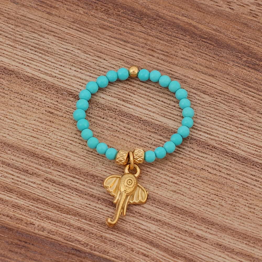 Ocean Style Beaded Ring - Adjustable Turquoise Stone Ring with Charms