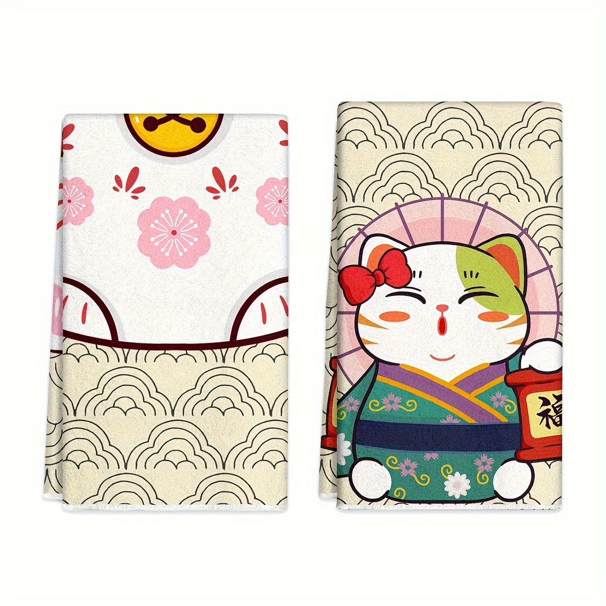 Korean Japanese Pattern, 2pcs Towel, Dish Cloths, Rag, Towel, Cleaning Cloth, Suitable For Kitchen, Bathroom, Car, Window, Cleaning Supplies, Cleaning Tools, Holiday Gifts, Holiday Decorations
