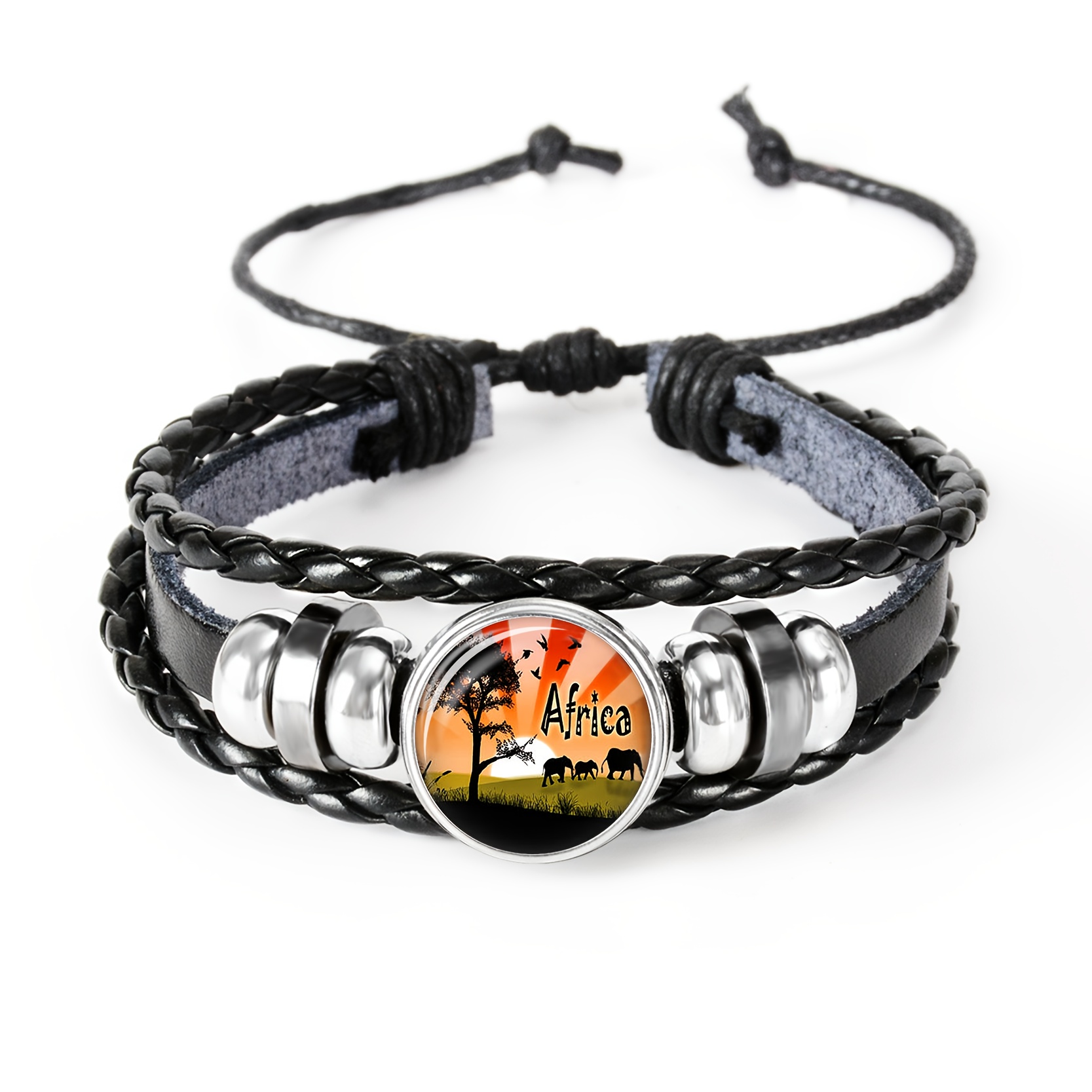 Unisex Black Fashion Glass Pattern Decorative Bracelet