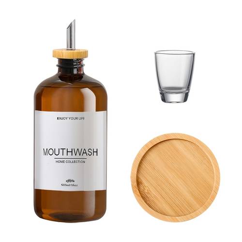 elegant mouthwash dispenser with tray without tray for bathroom 600ml reusable amber mouthwash bottle with pour spout reusable container