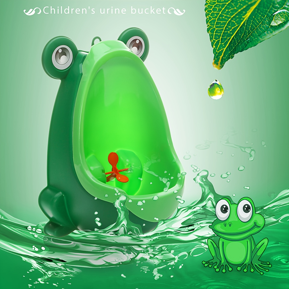 

1pc Frog-shaped Potty Training Urinal, Wall-mounted, Polypropylene Material, Kid-friendly Design, With Whirling Target, Easy-clean, Green, 7.08x6.29x10.62 Inches