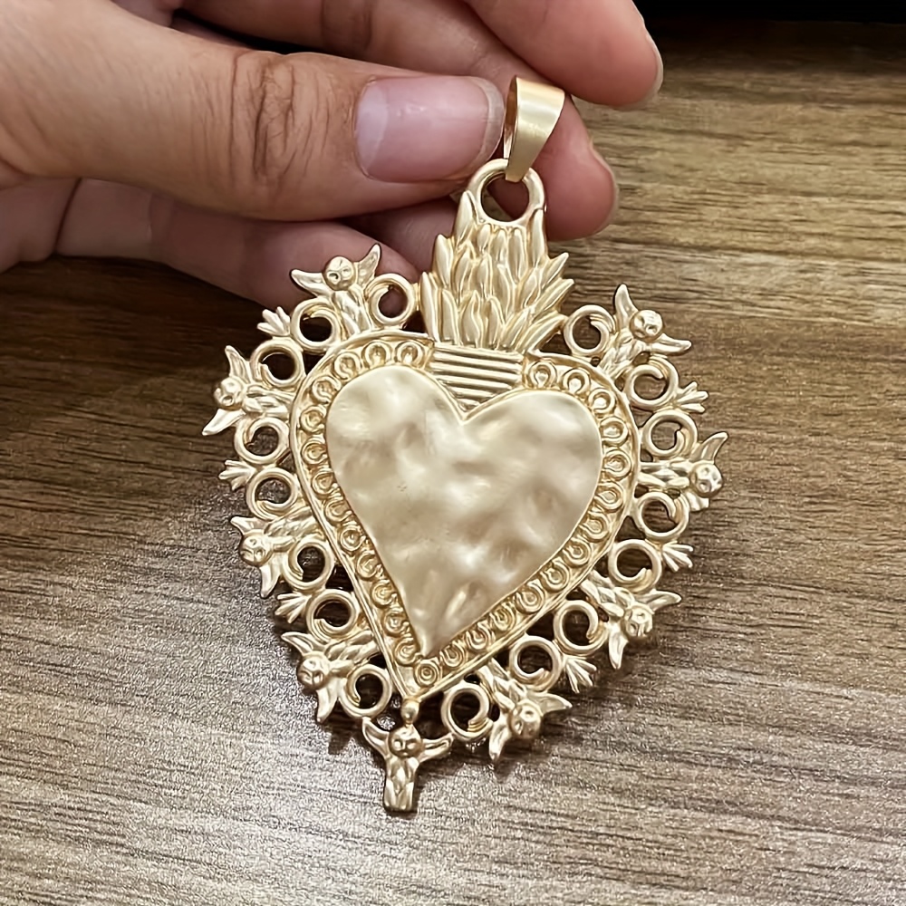 TEMU 1pc Matte Golden Color Large Hollow Charms Pendants For Necklace Jewellery Making Additions