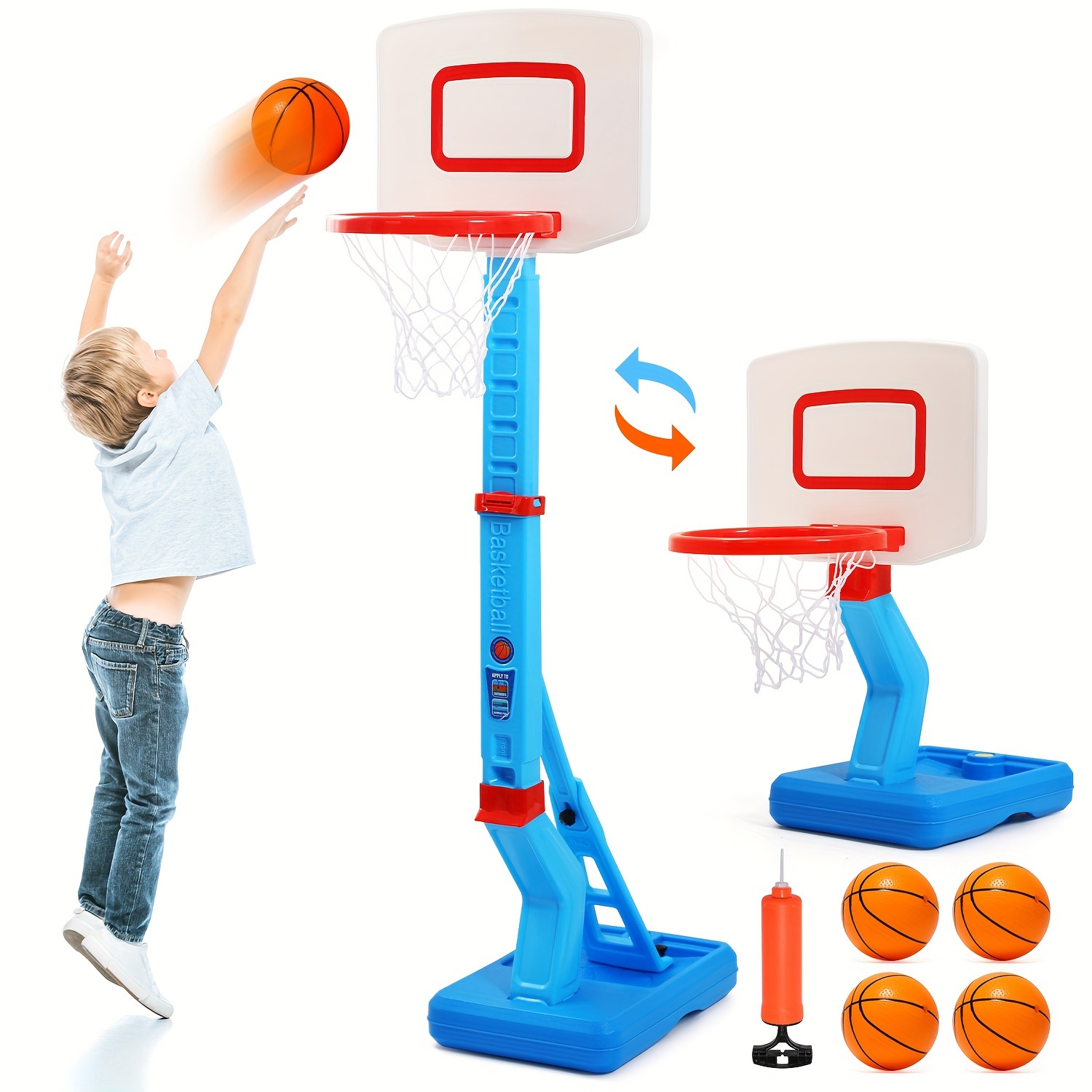 

Toddler Basketball Hoop For Kids, Height Adjustable Indoor Outdoor Mini Basketball Hoop With 4 Balls, Swimming Pool Basketball Toy For Boys And Girls