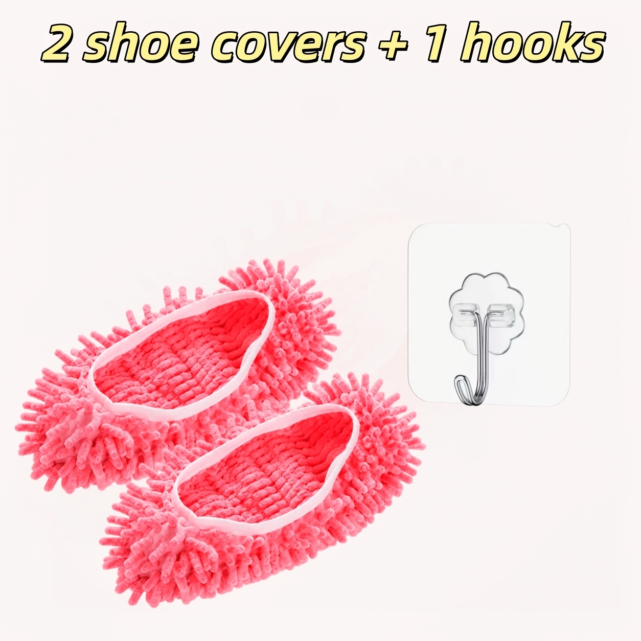 TEMU 3pcs Set: 2pcs Slipper Covers + 1 Hook, Microfiber Cleaning House Slippers, Soft Washable Reusable Foot Covers, Floor Cleaning Tool, Household