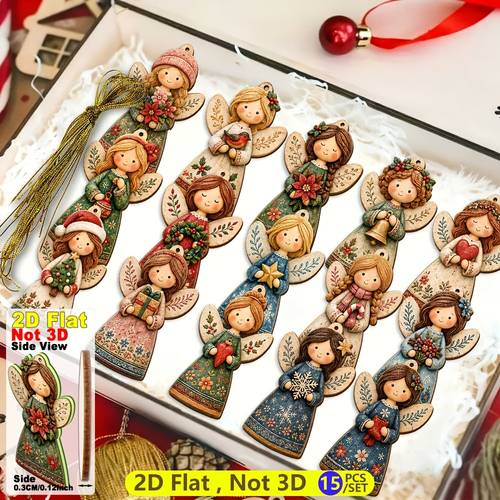 2d, 15 piezas de adornos de de madera 2d con diseño exquisito, figuras de de múltiples formas para decoración colgante, adecuados para navidad, 2027, acción de y decoración de fiestas de , se pueden usar para árboles de navidad, hogar, patio