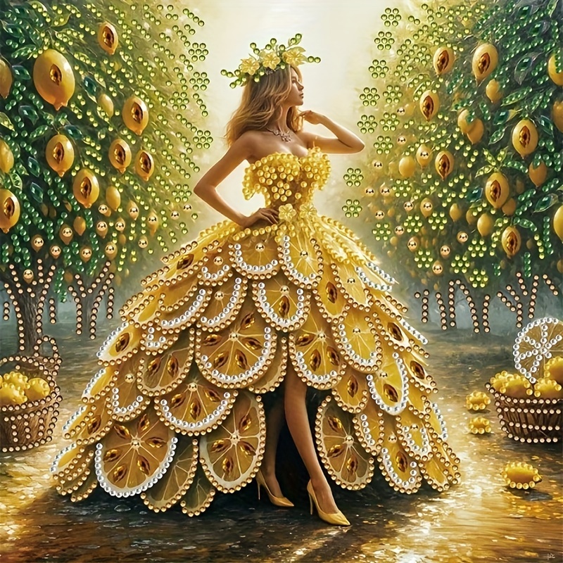 

5d Diy Diamond Painting Kit For Beginners - Lemon Dress Beauty Series, Unique Shaped Crystals, Frameless 11.8x11.8in Canvas Artwork, Perfect For Living Room & Bedroom Decor