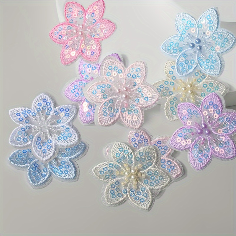 Image of Set Of 10 Assorted Lace Flower Embroidery Patches, Ideal For Your Own Hair Additions, Hemming Skirts, And Decorating Shoes And Hats